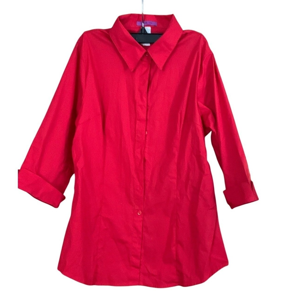 MOJO USA XL Red 3/4 Sleeve Button Down Shirt Top Blouse